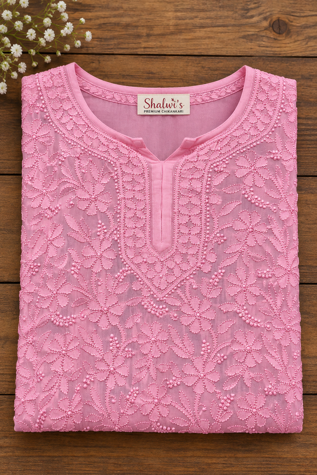 Pure Viscose Short Kurti with Intricate Resham Chikankari