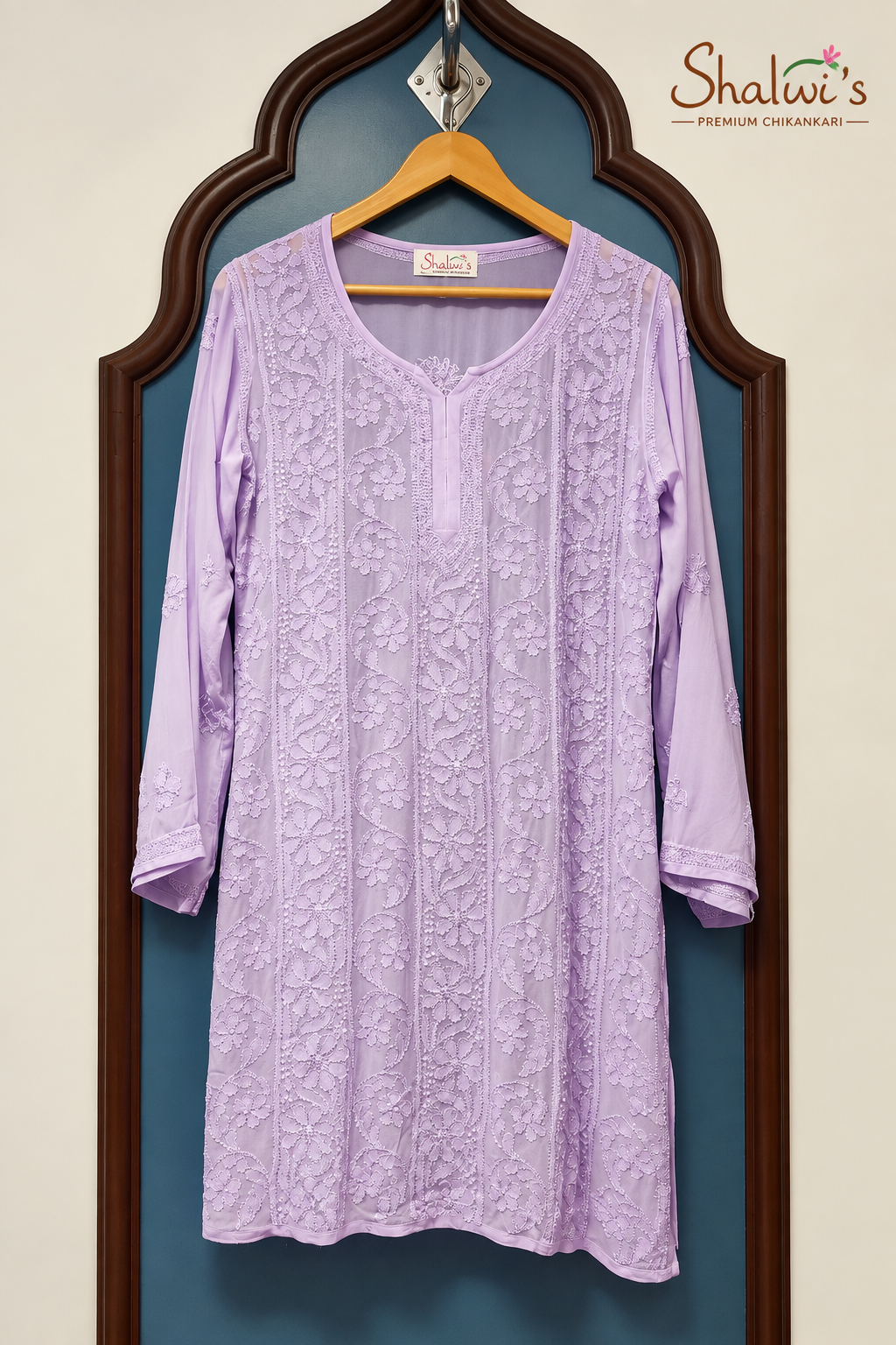 Pure Viscose Short Kurti with Intricate Resham Chikankari