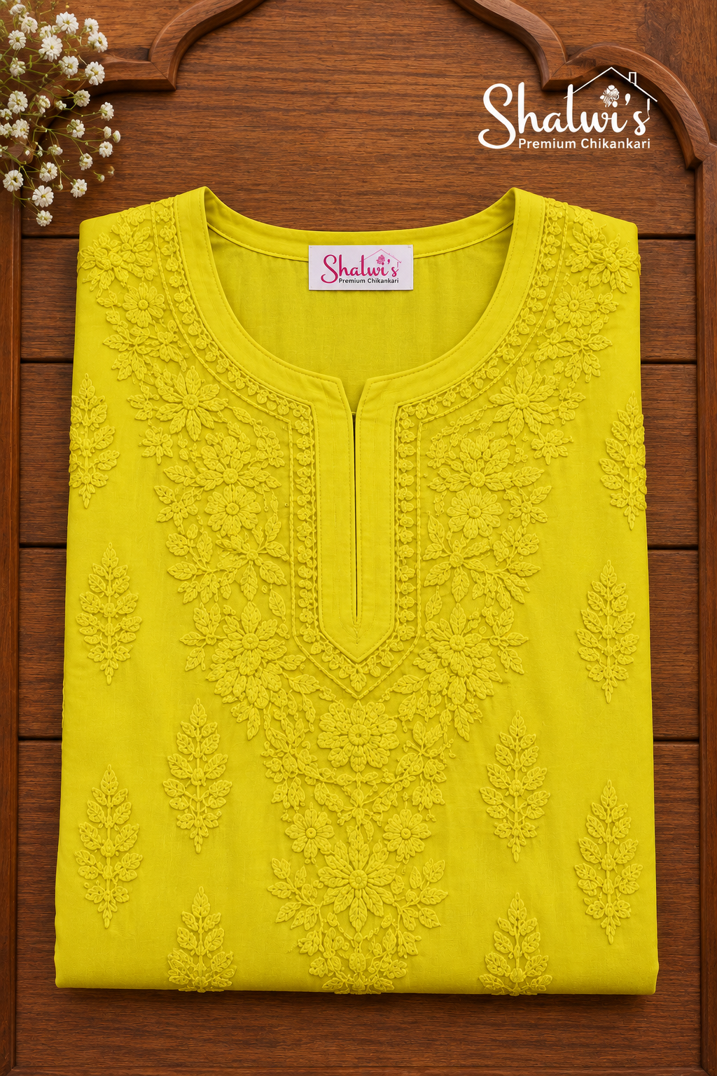 Pure Modal Satin Long Kurti with Detailed Chikankari Handwork