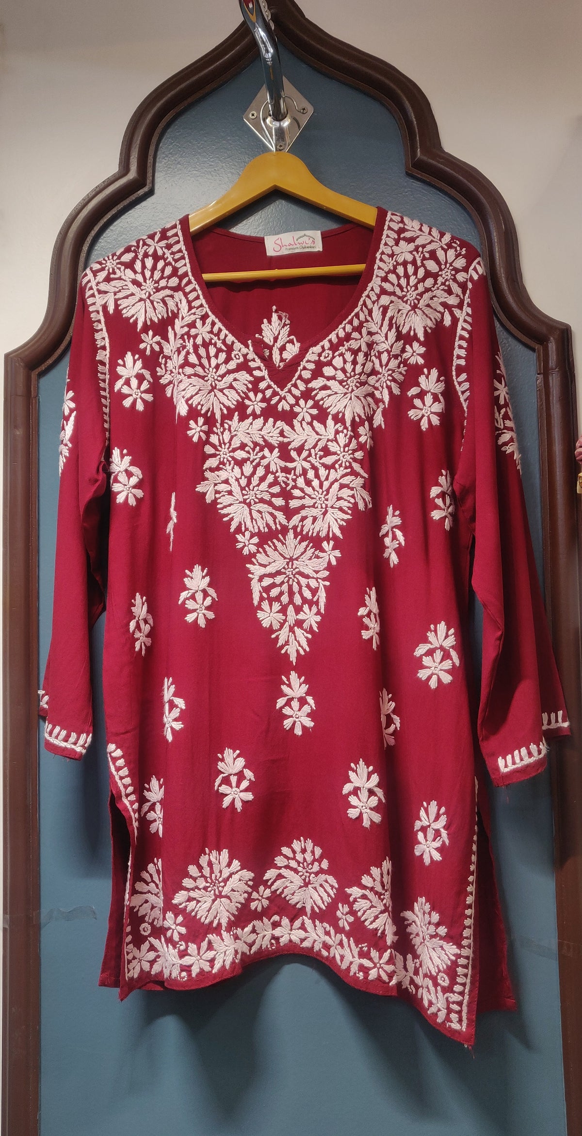 Rayon Short Kurti with Handcrafted Chikankari