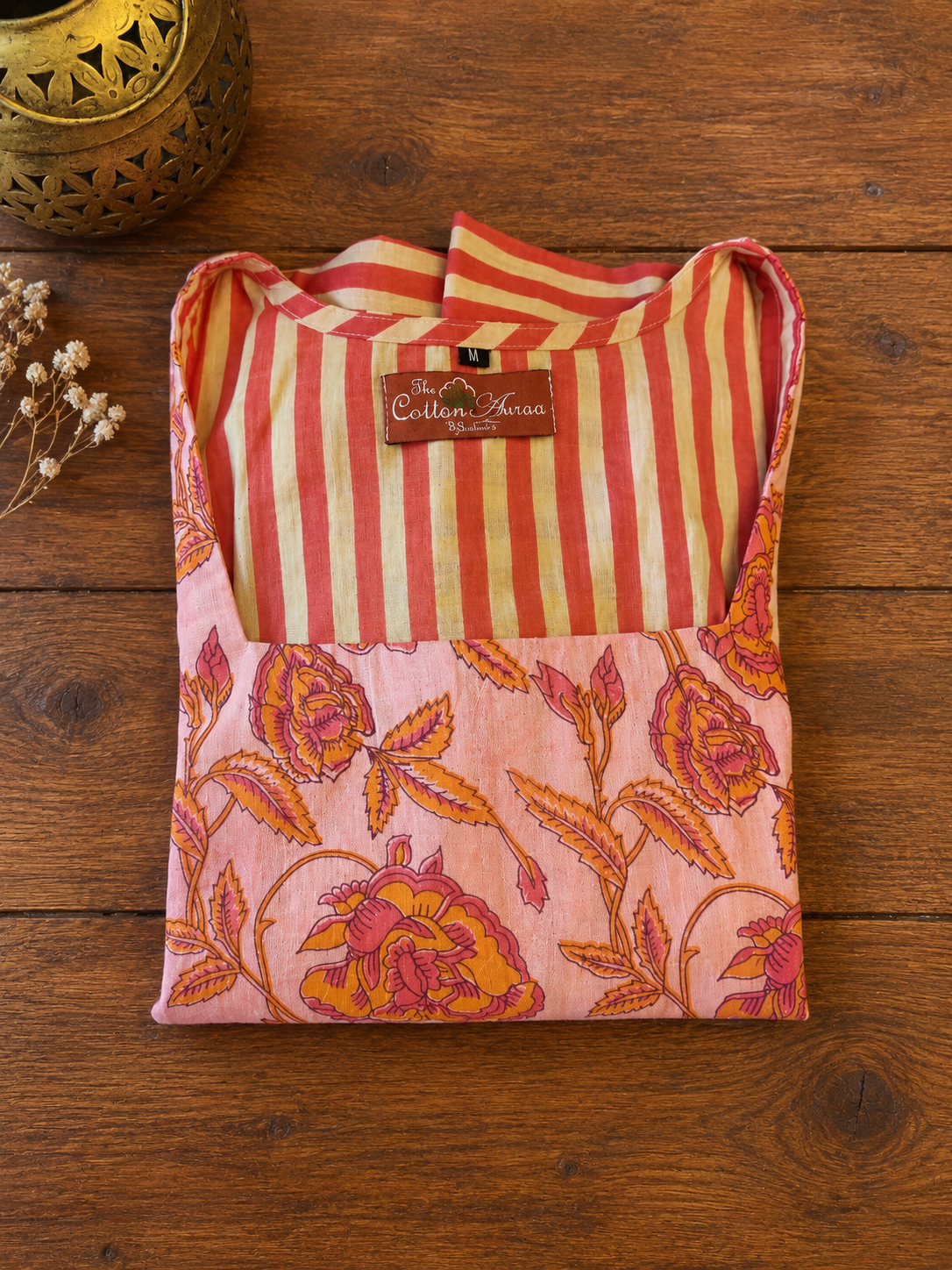 Pure Handblock Print Cotton One Piece with Patchwork