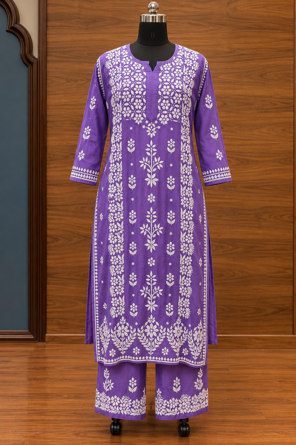 Pure Muslin 3D Chikankari handcrafted Coord Set