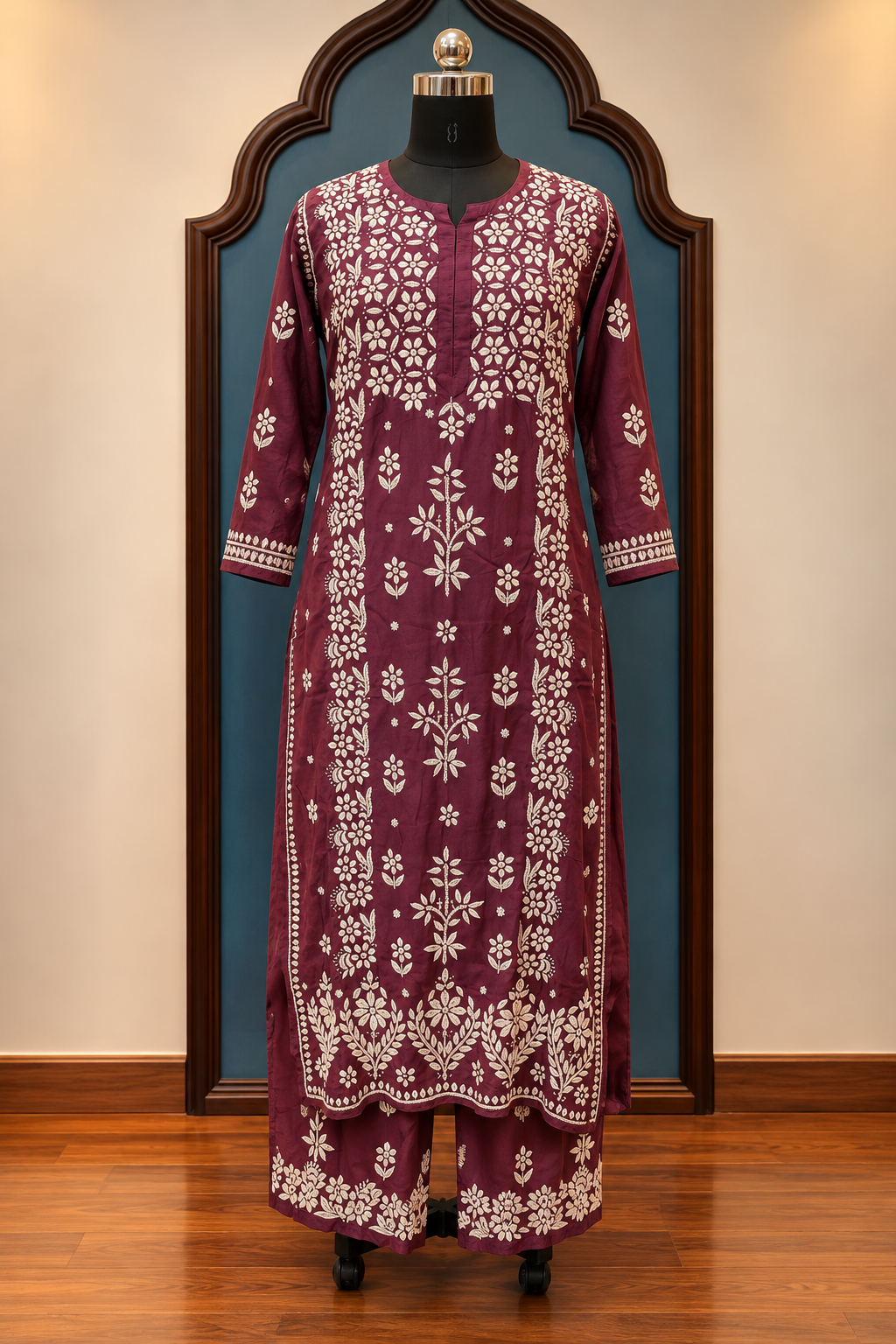 Pure Muslin 3D Chikankari handcrafted Coord Set