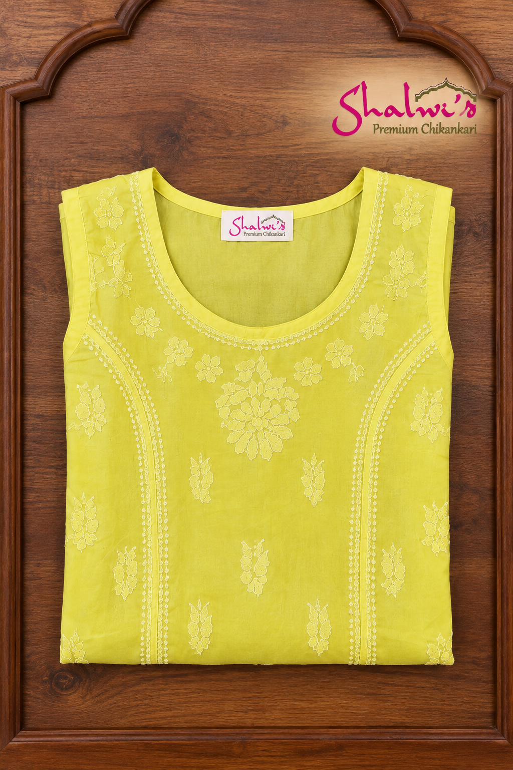 Pure Cotton Sleeveless Short Kurti with Bakhiya Chikankari