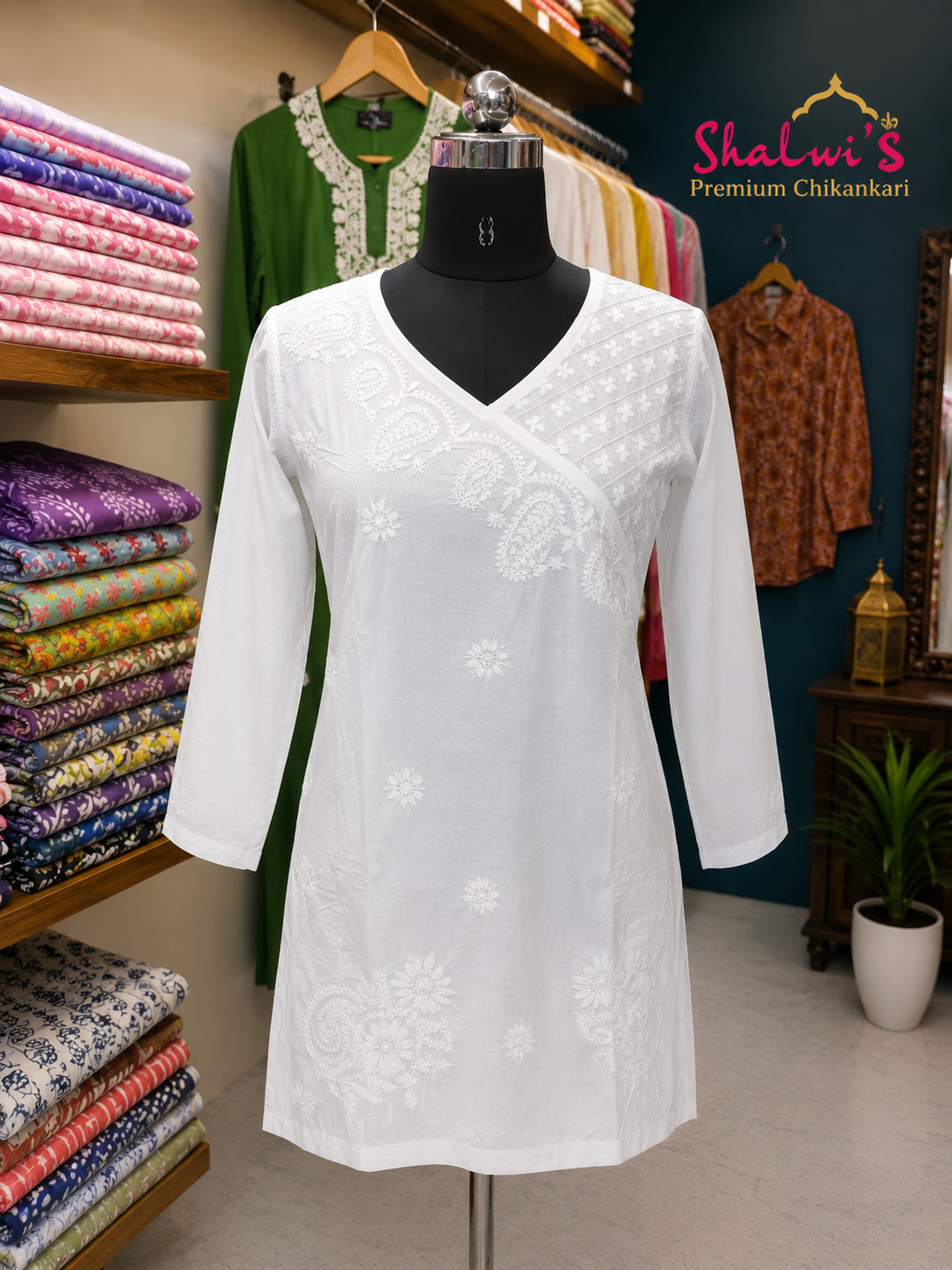 Pure Cotton Short Kurti with Chikankari Handwork