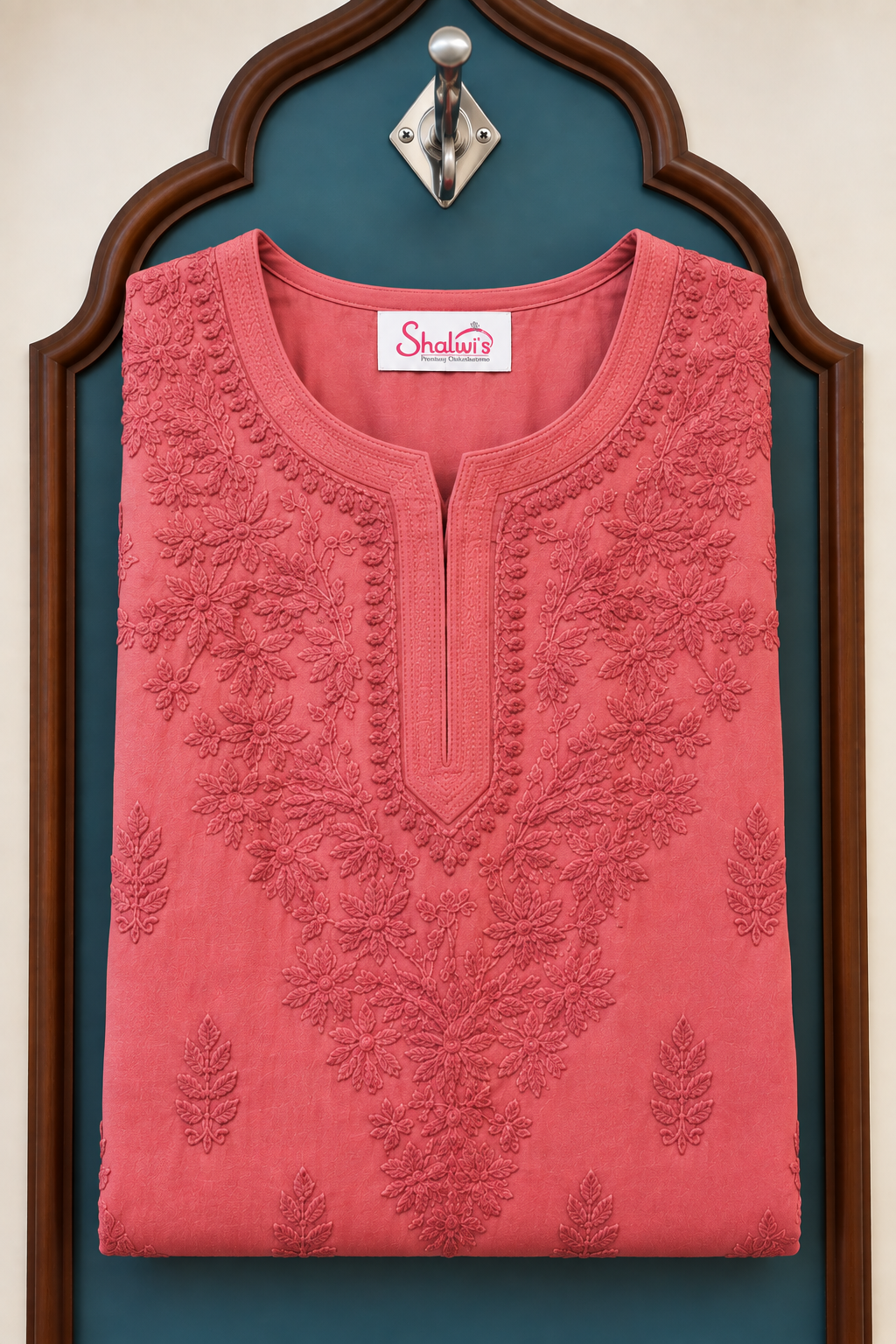 Pure Modal Satin Long Kurti with Detailed Chikankari Handwork