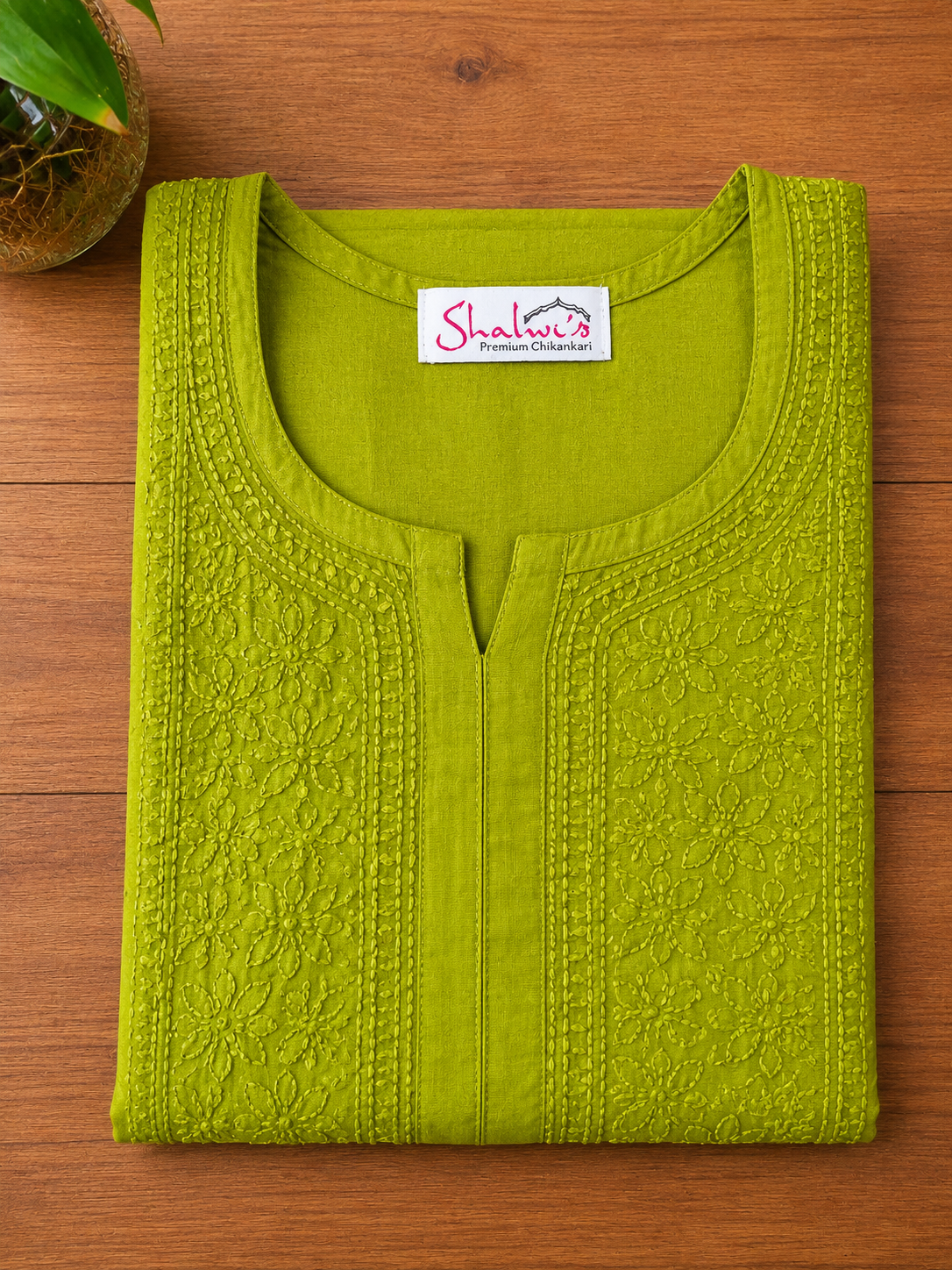 Pure Chanderi Long Kurti with Bakhiya Chikankari
