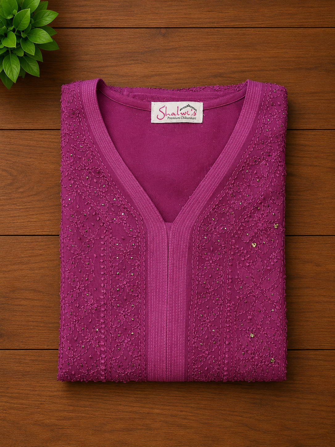 Pure Viscose Kurti with Chikankari Resham & Mukaish Work