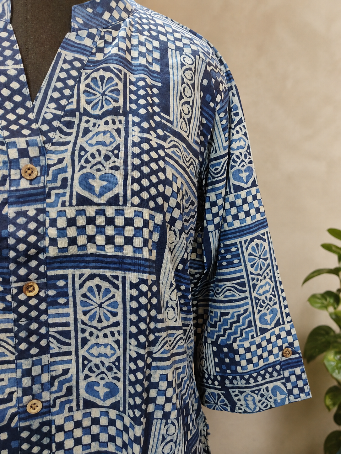 Pure Indigo Shirt Style Hand block Print One-Piece