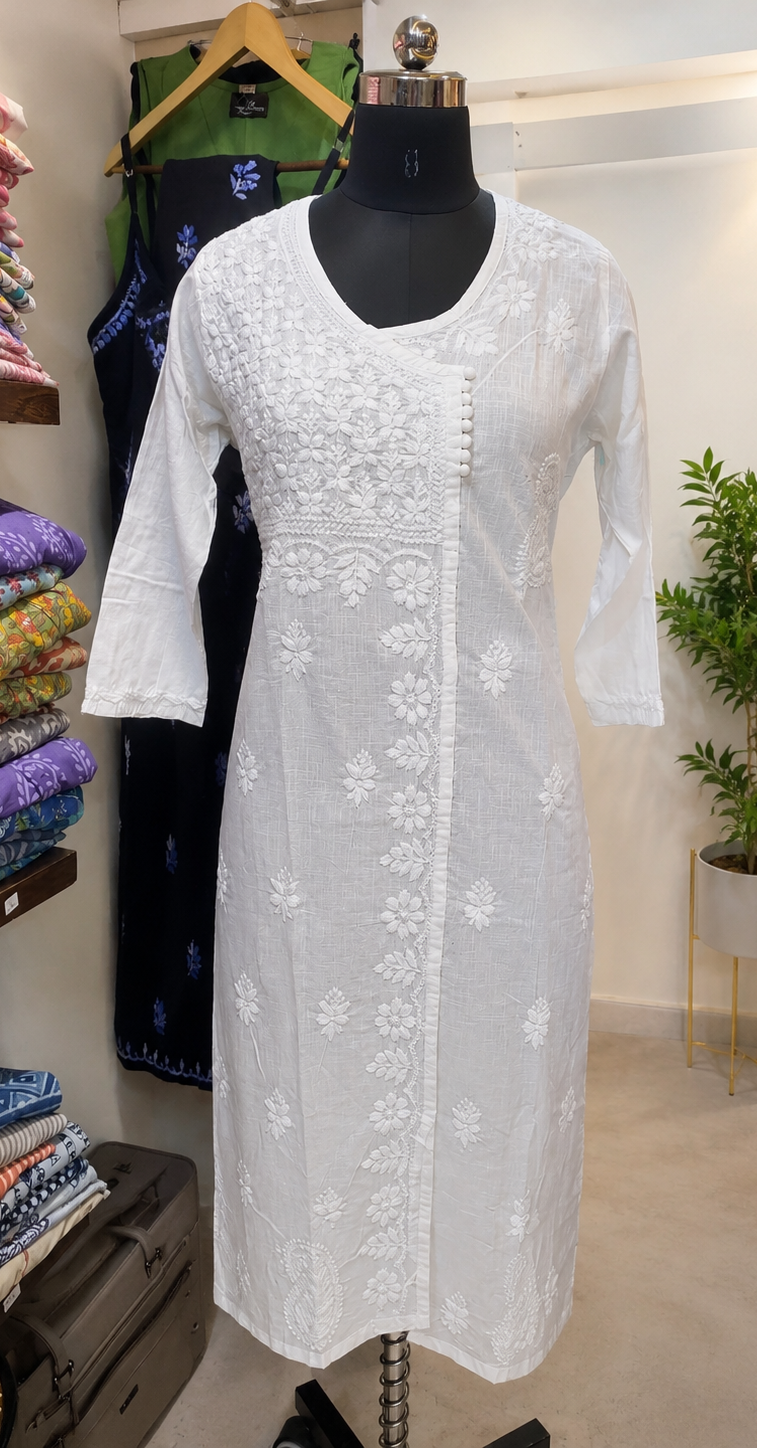 Slub Cotton Angarkha Style Long Kurti
