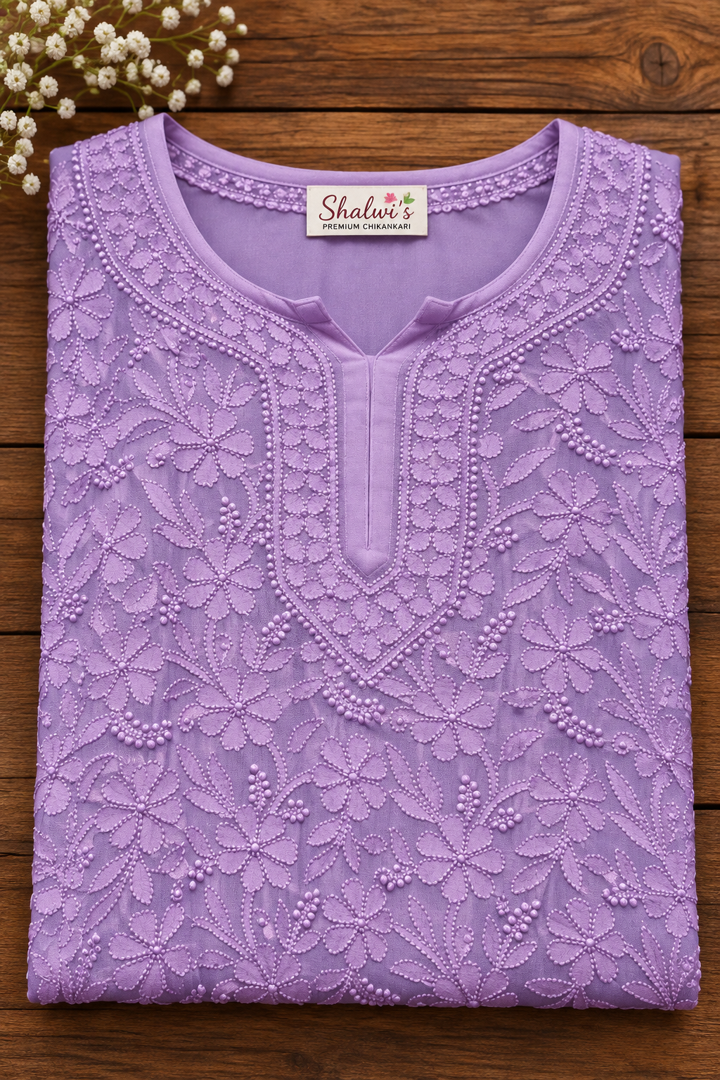 Pure Viscose Short Kurti with Intricate Resham Chikankari