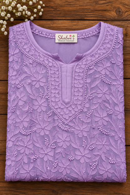 Pure Viscose Short Kurti with Intricate Resham Chikankari