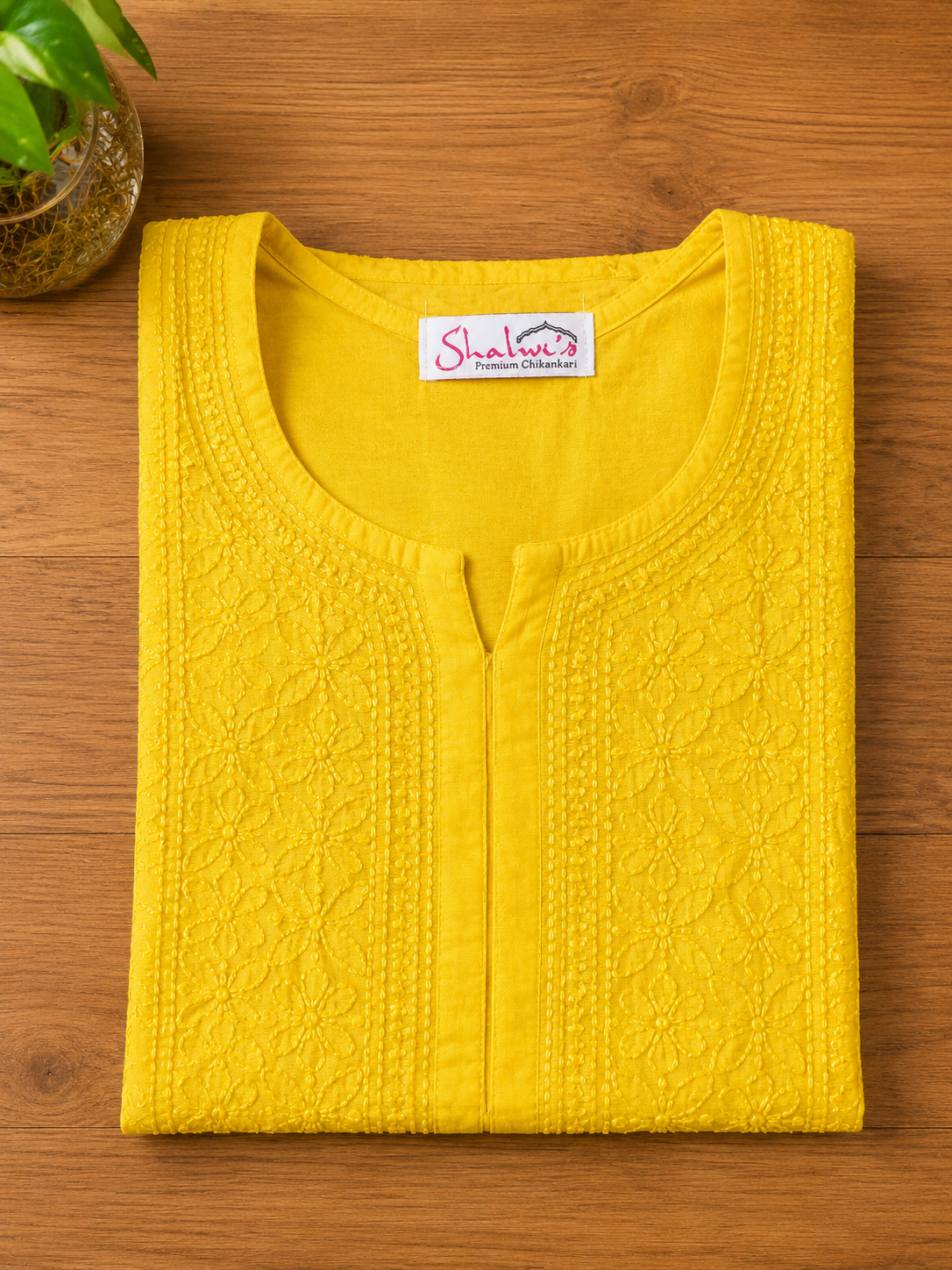 Pure Chanderi Long Kurti with Bakhiya Chikankari
