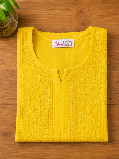 Pure Chanderi Long Kurti with Bakhiya Chikankari