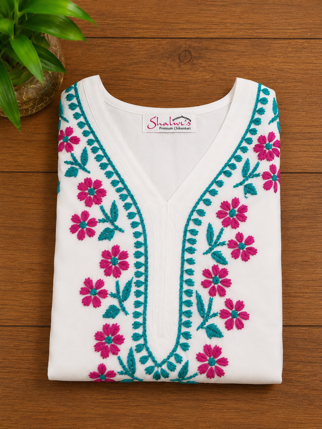 White Rayon Long Kurti with Dual-Thread Chikankari