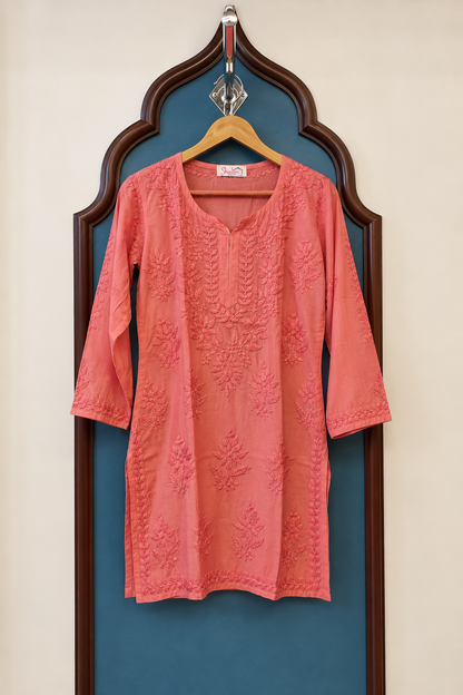 Pure Muslin Short Kurti with Detailed Chikankari Handwork