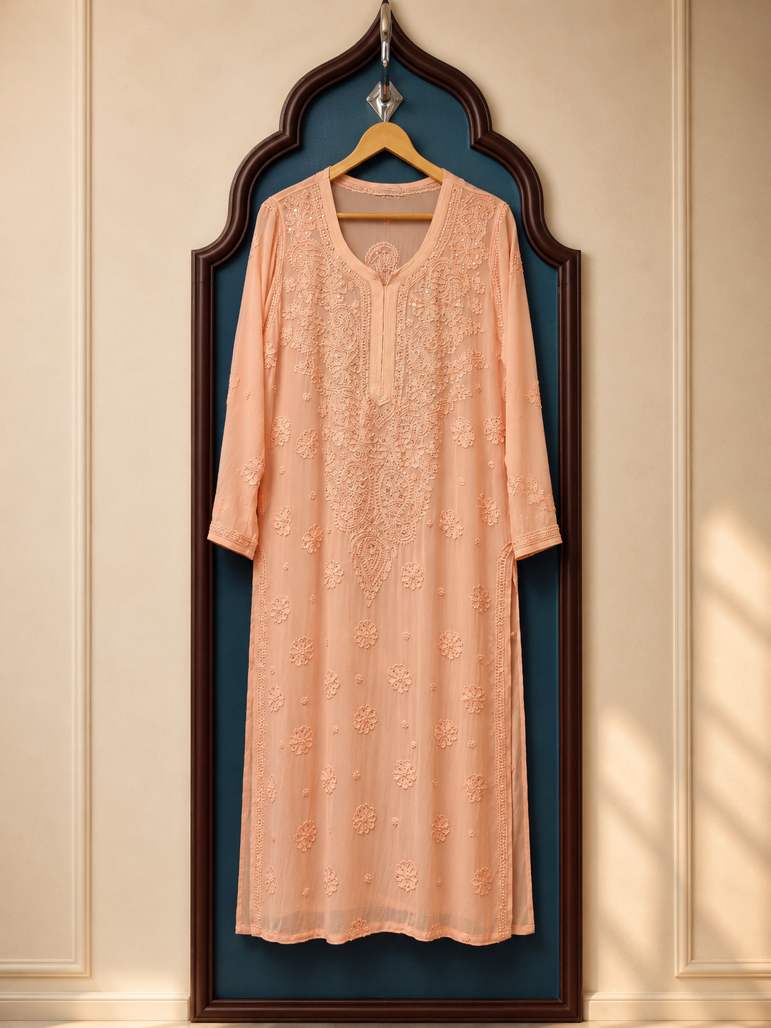 Pure Viscose Kurti with Chikankari Resham & Mukaish Work