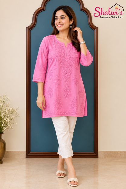 Pure Muslin Short Kurti with Detailed Chikankari Handwork
