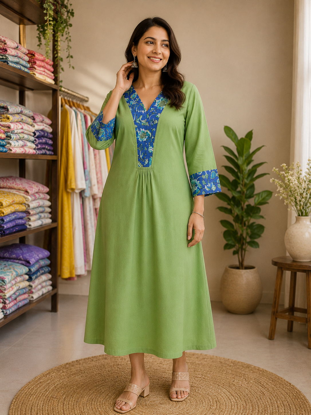 Pure Handblock Print Cotton A-Line One-Piece
