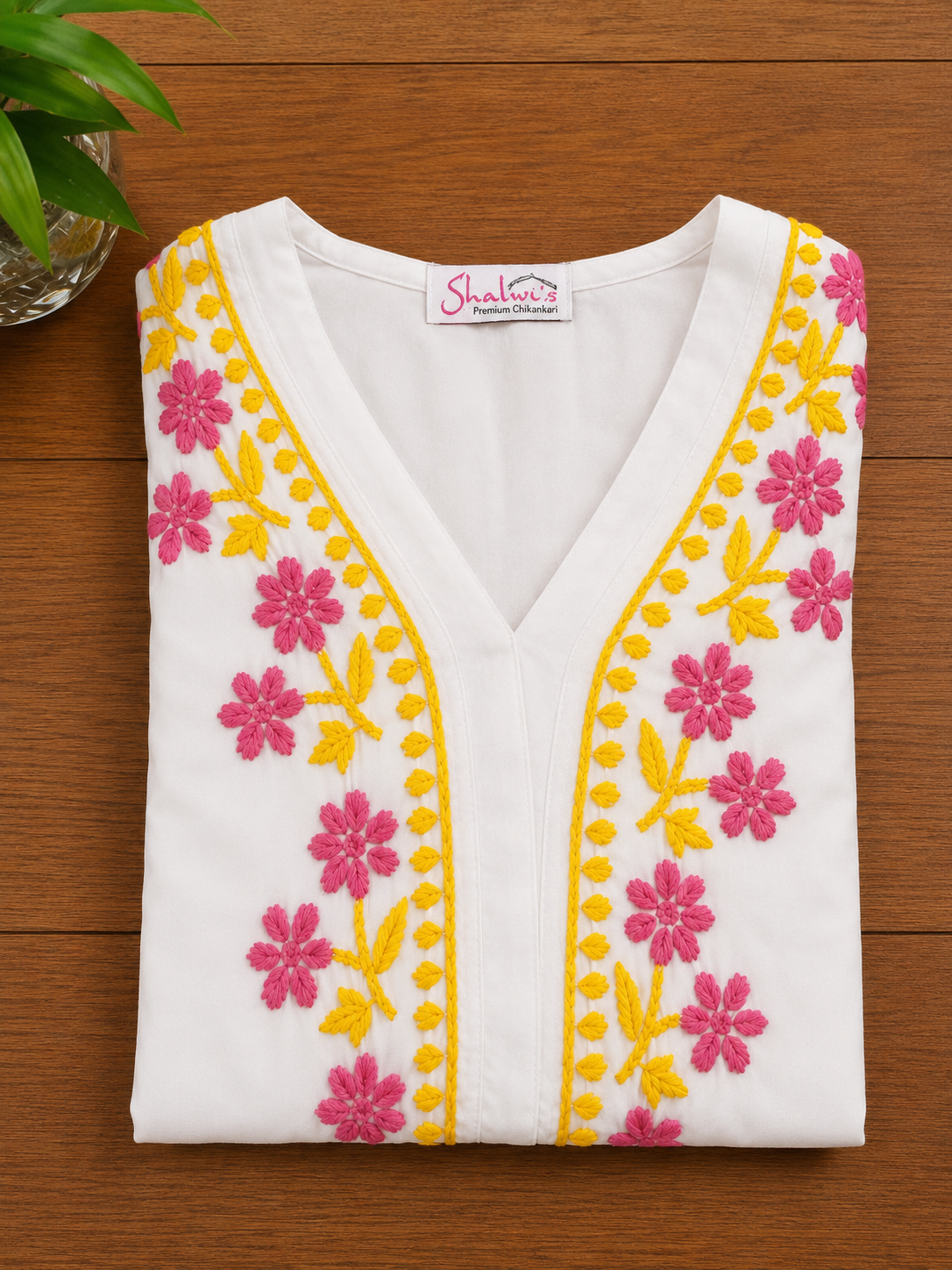 White Rayon Long Kurti with Dual-Thread Chikankari
