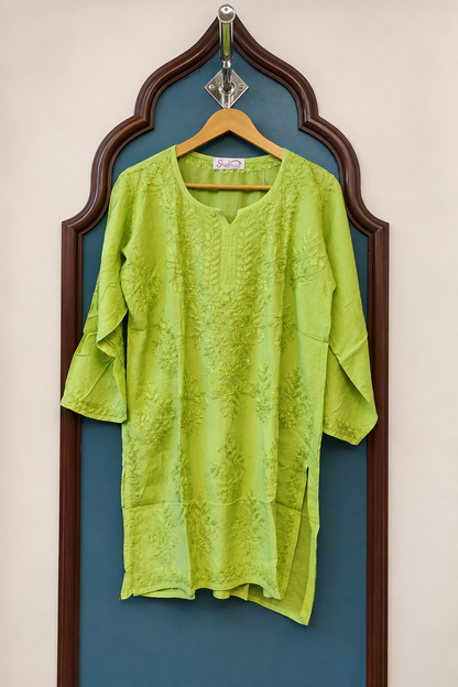 Pure Muslin Short Kurti with Detailed Chikankari Handwork