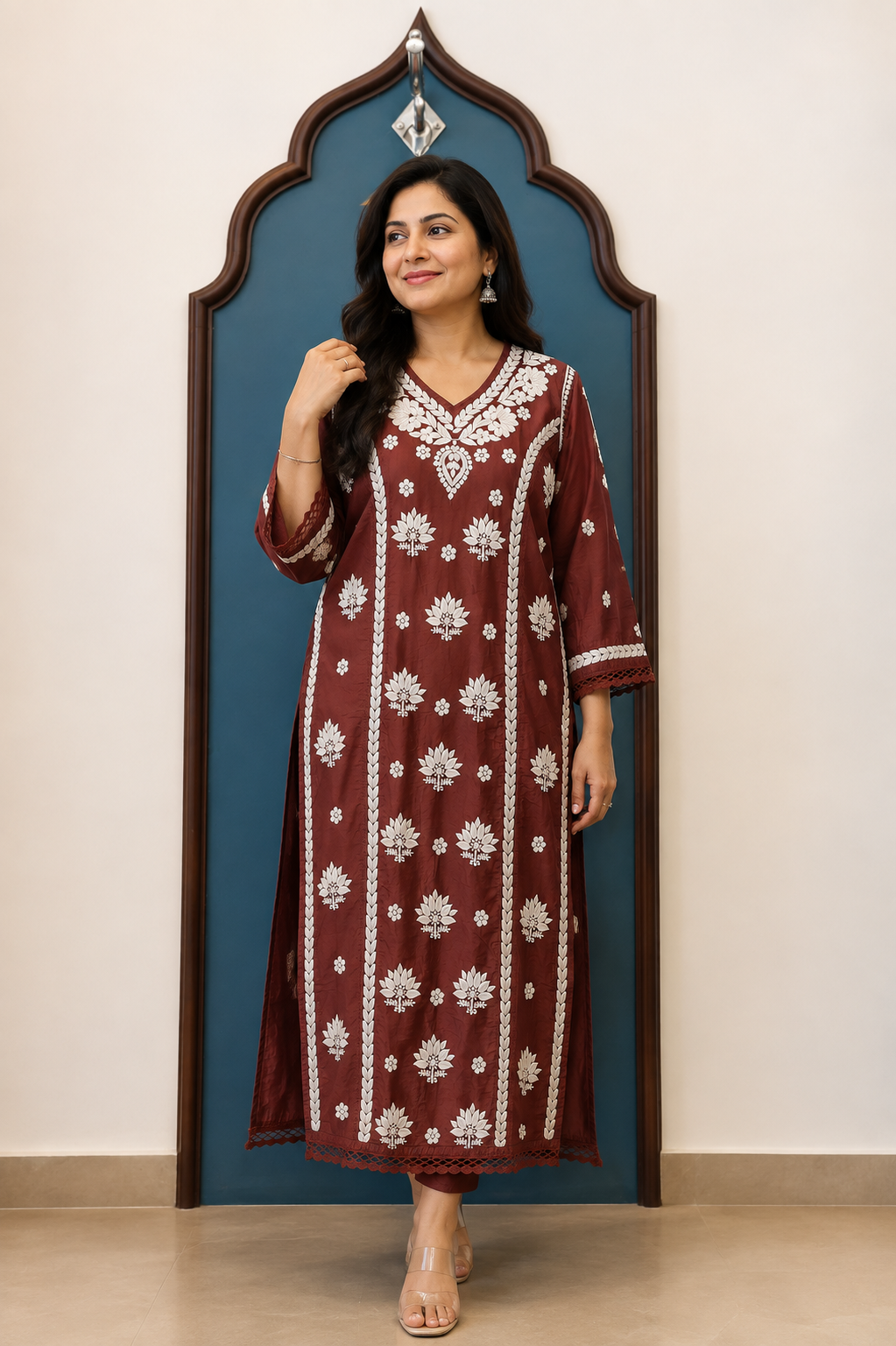 Pure Chanderi Chikankari Handcrafted Kurti