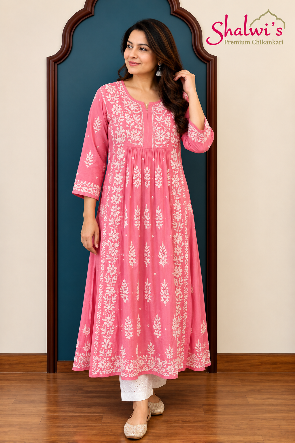 Pure Muslin Nyra Cut Kurtis with Chikankari 3D Hand work