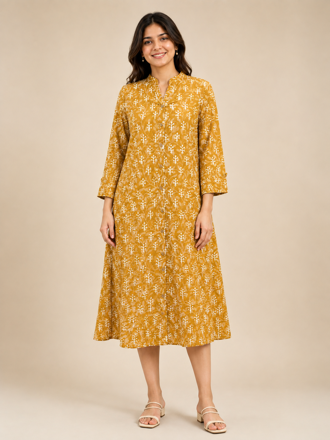 Pure Dabu Shirt Style Hand block Print One-Piece