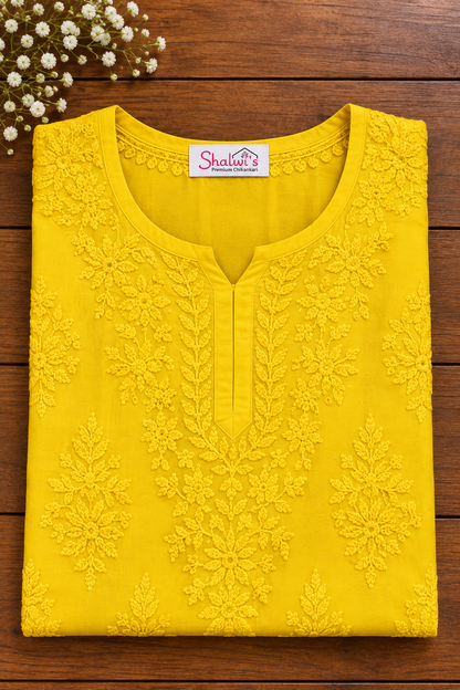 Pure Muslin Short Kurti with Detailed Chikankari Handwork