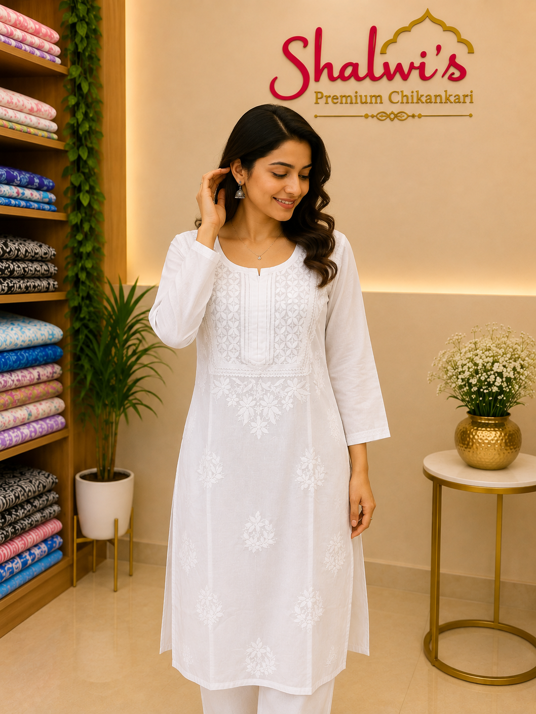 White Cotton Chikankari Long Kurti