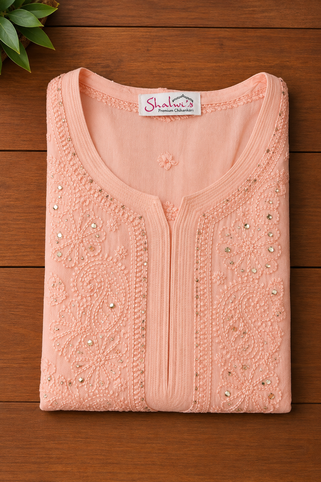 Pure Viscose Kurti with Chikankari Resham & Mukaish Work