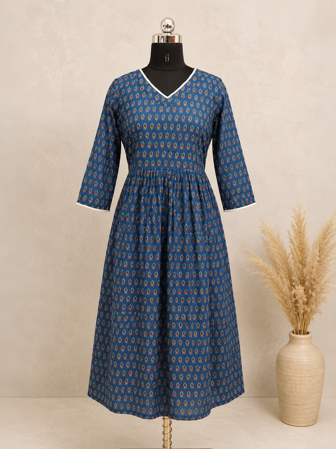 Pure Cotton Blue Hand block Print One-Piece