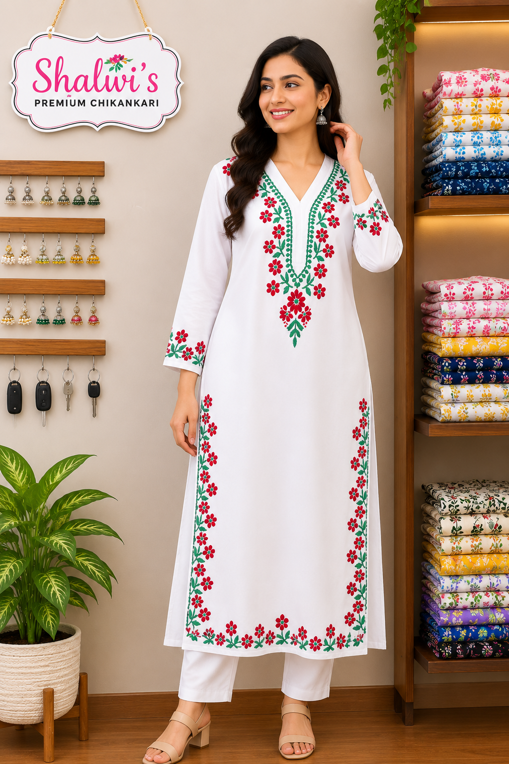 White Rayon Long Kurti with Dual-Thread Chikankari
