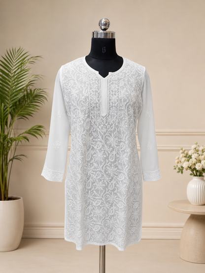 Pure Viscose White Chikankari Short Kurti