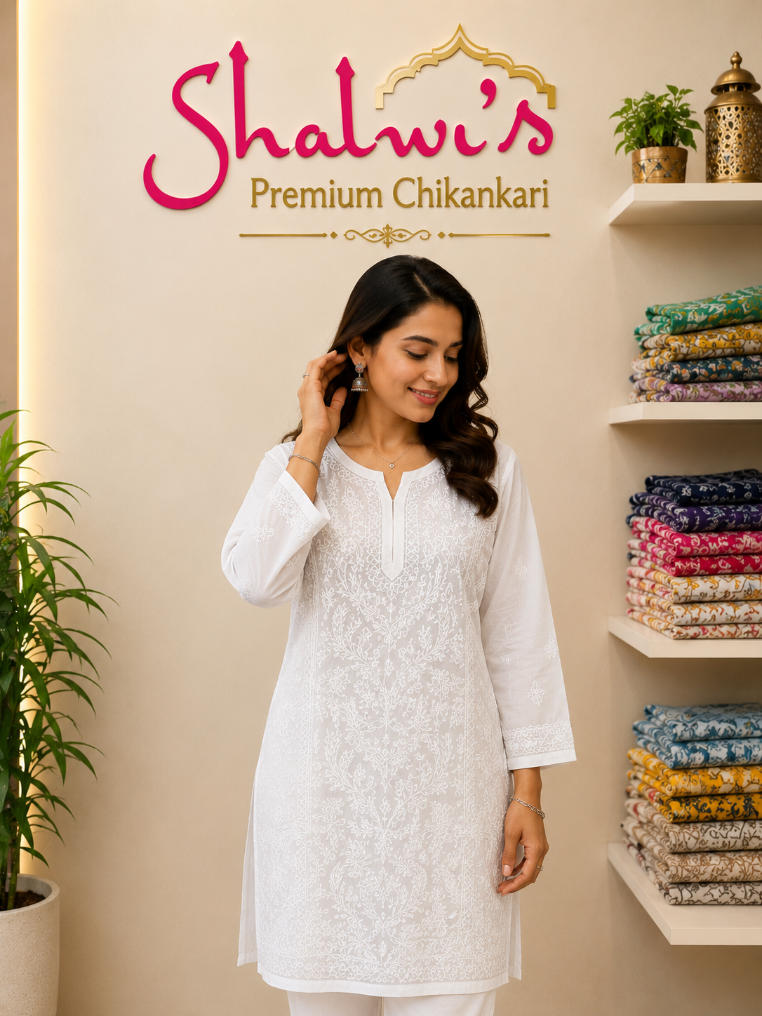 Pure Viscose White Chikankari Short Kurti