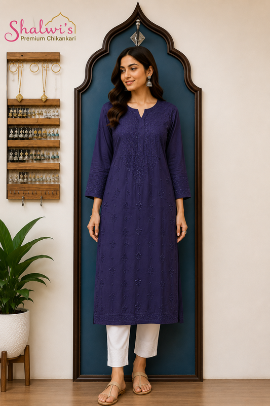 Pure Viscose Kurti with Resham Chikankari