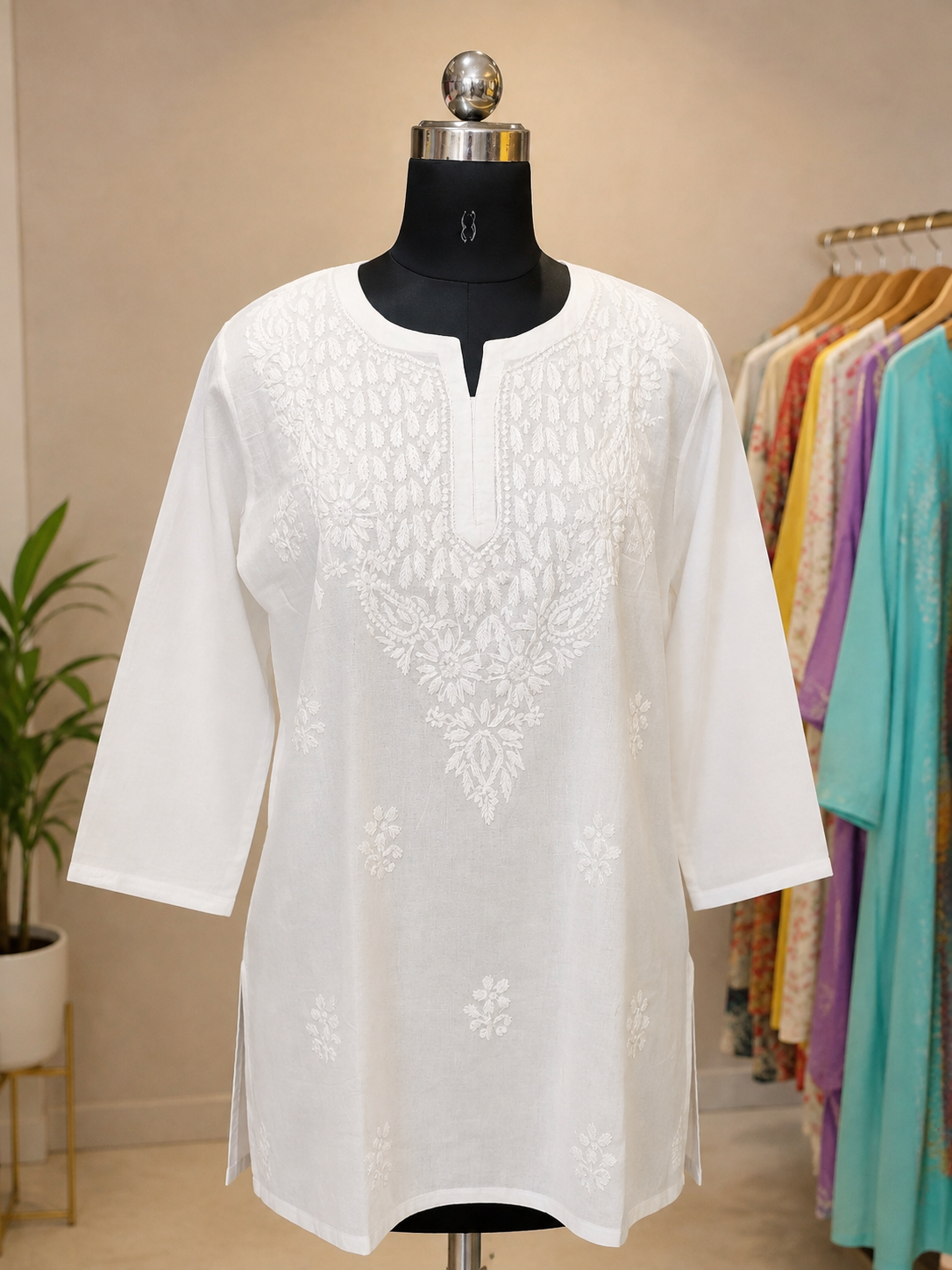 Pure Cotton Short Kurti with Chikankari Handwork