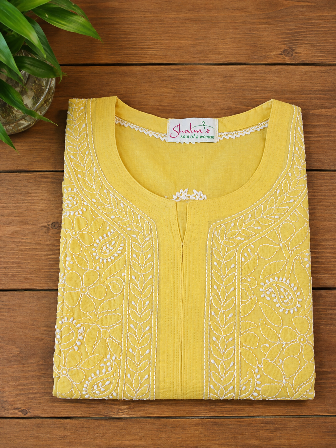 Cotton Voile Long Kurti with Chikankari Shadow Work