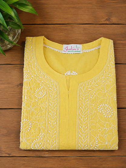 Cotton Voile Long Kurti with Chikankari Shadow Work