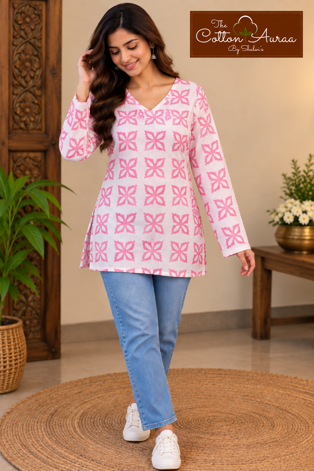 Pure Handblock Print Cotton V Neck Short Kurti