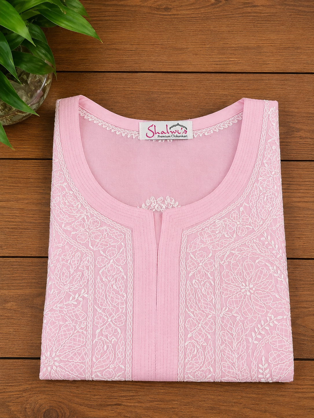 Cotton Voile Long Kurti with Chikankari Shadow Work