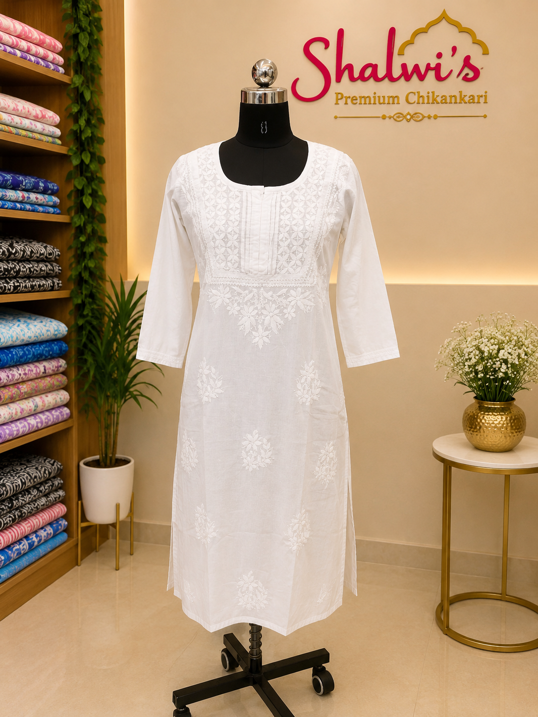 White Cotton Chikankari Long Kurti