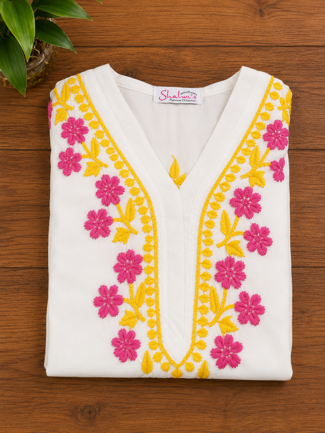 White Rayon Long Kurti with Dual-Thread Chikankari