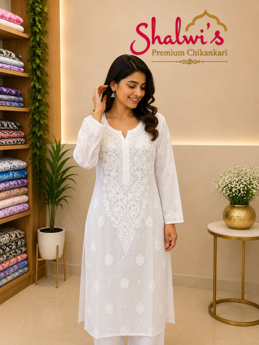 Pure Viscose White Chikankari Long Kurti