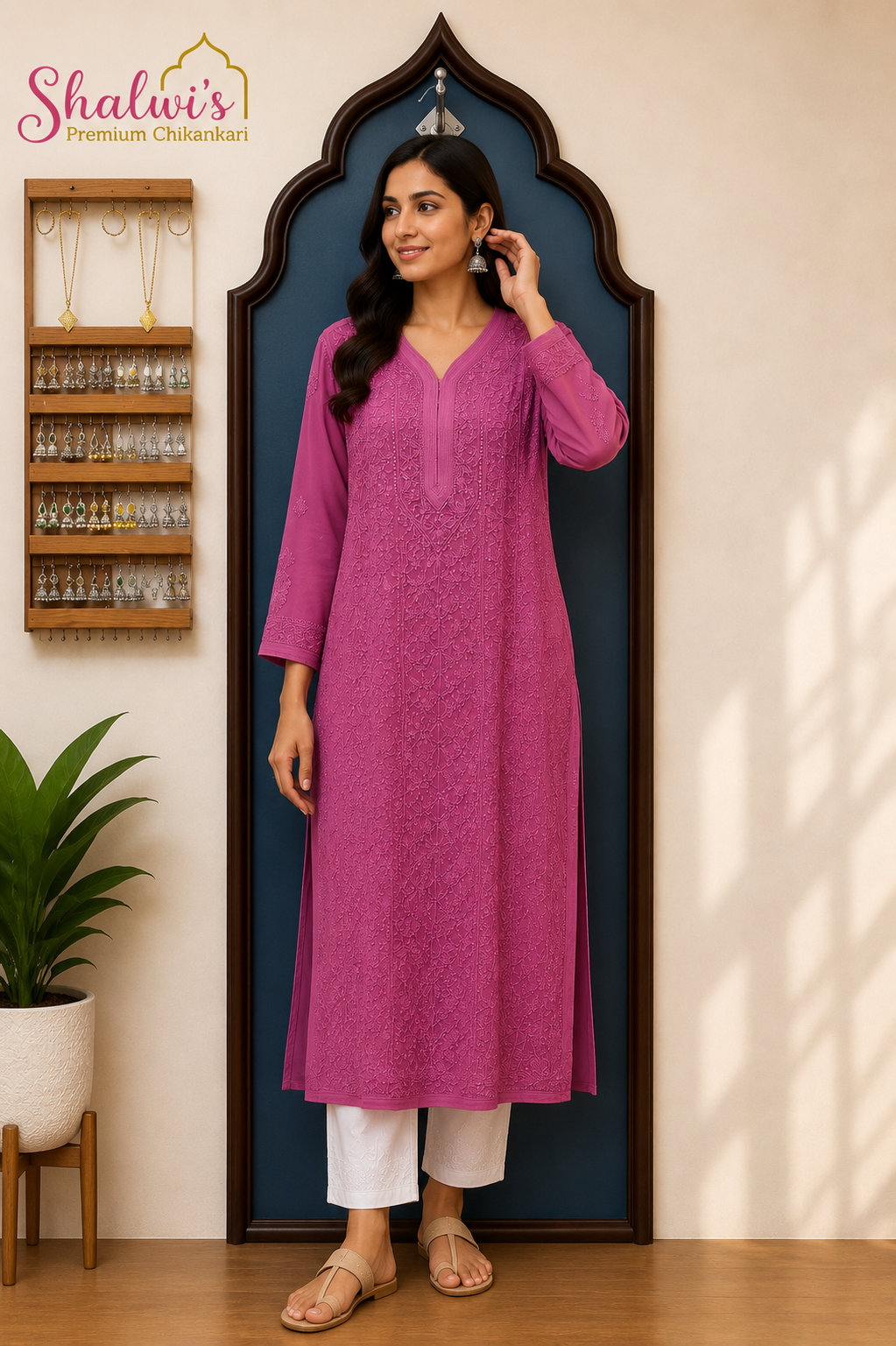Pure Viscose Kurti with Chikankari Resham & Mukaish Work