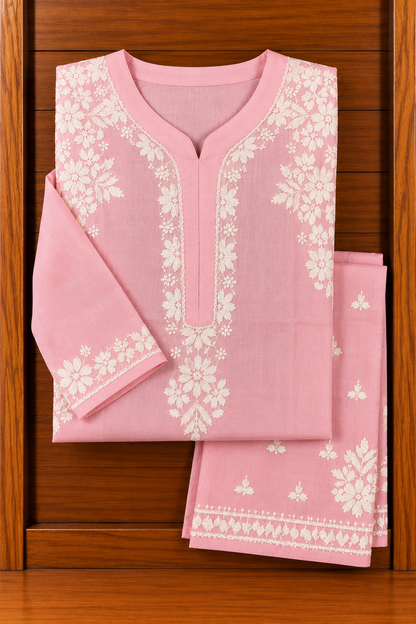 Pure Muslin Chanderi Chikankari handcrafted Coord Set