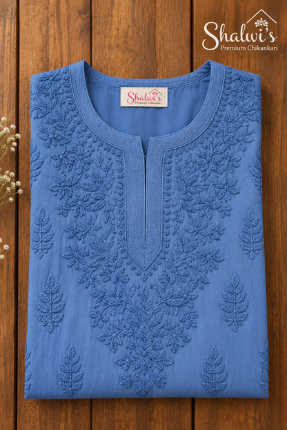 Pure Modal Satin Long Kurti with Detailed Chikankari Handwork