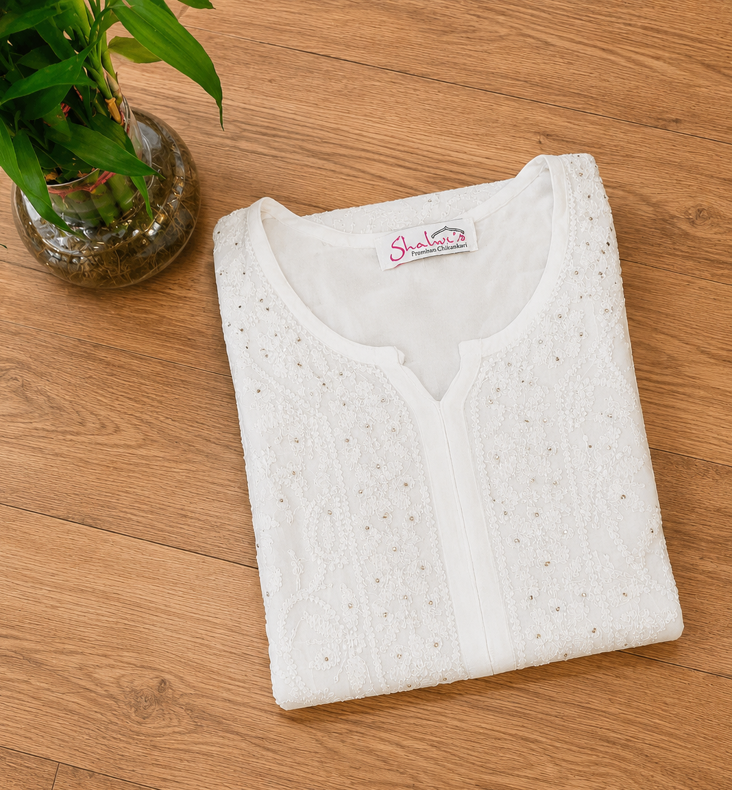 Pure Viscose White Chikankari Short Kurti