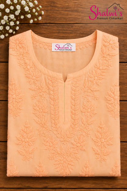Pure Muslin Short Kurti with Detailed Chikankari Handwork