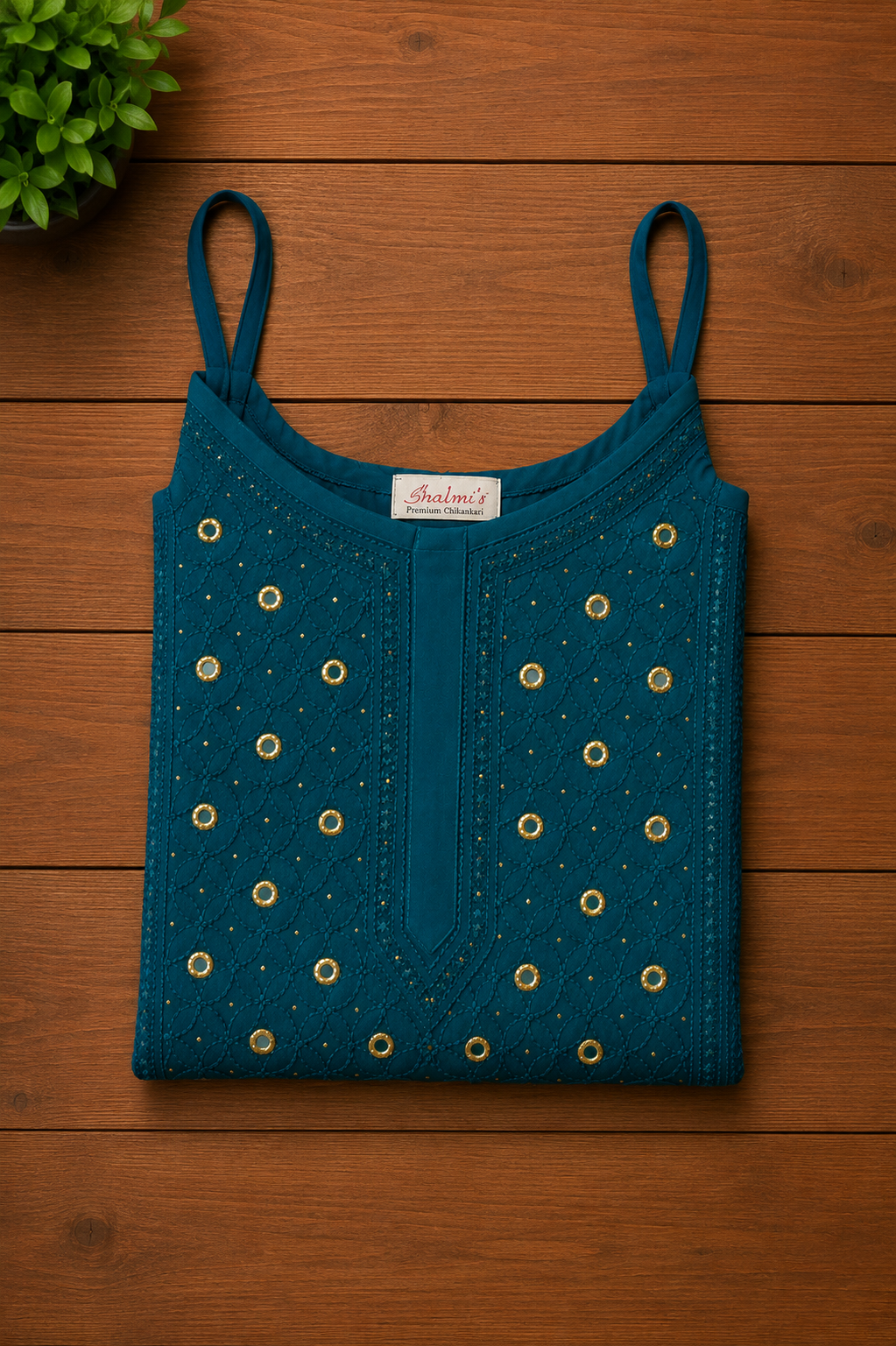 Pure Viscose Noodle Strap Long Kurti with Chikankari